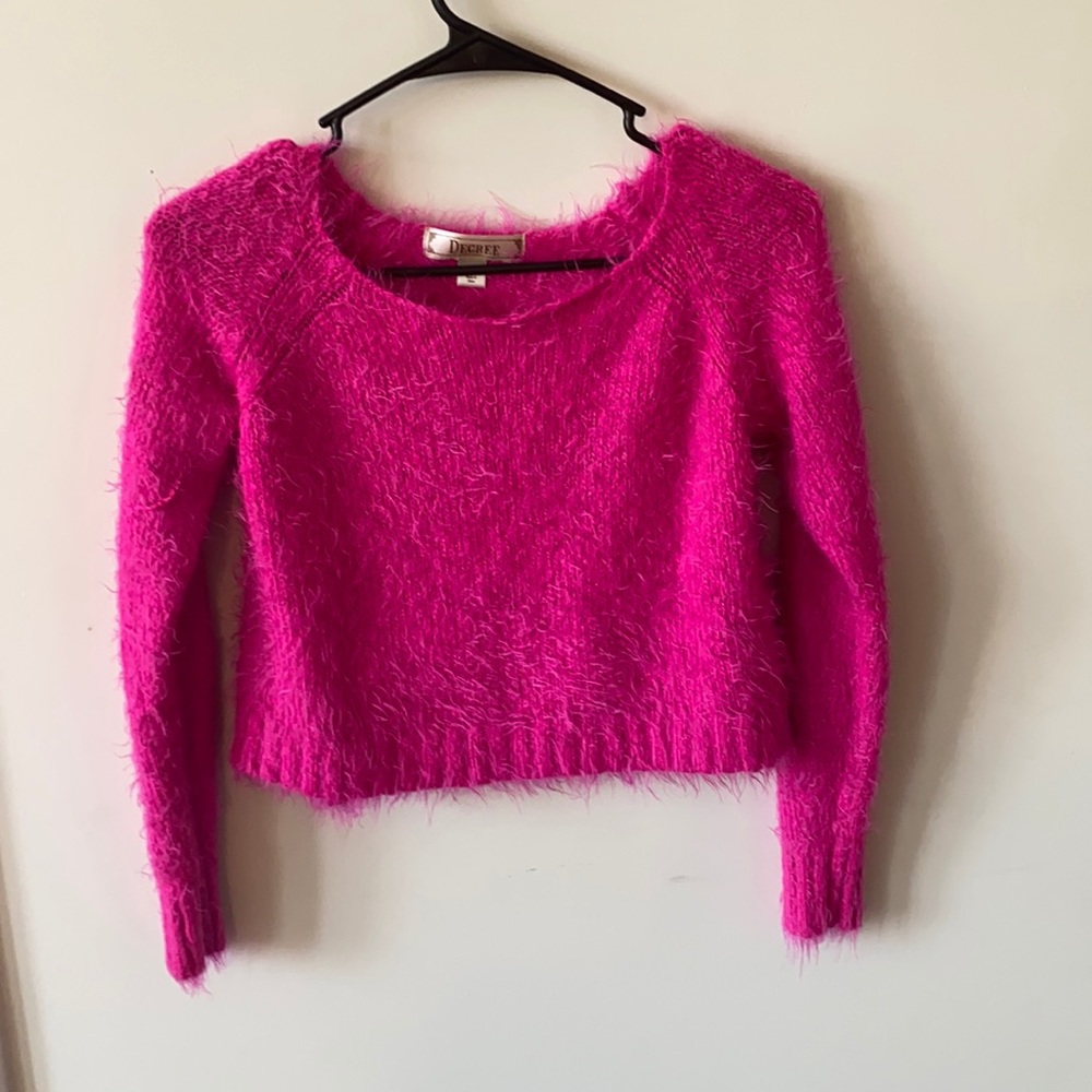 Decree Furry Pink Crop Top Sweater